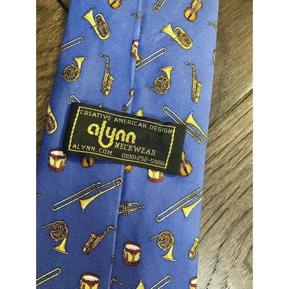 Alynn Vintage Silk Neck Tie Brass Section Music Jazz Instrument Band 100% Silk